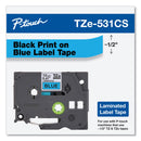 Brother TZe Laminated Removable Label Tapes, 0.47" x 26.2 ft, Black on Blue (BRTTZE531CS)