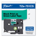 Brother TZe Laminated Removable Label Tapes, 0.94" x 26.2 ft, Black on Green (BRTTZE751CS)