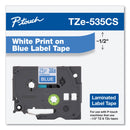Brother TZe Laminated Removable Label Tapes, 0.47" x 26.2 ft, White on Blue (BRTTZE535CS)