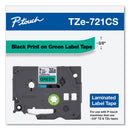 Brother TZe Laminated Removable Label Tapes, 0.35" x 26.2 ft, Black on Green (BRTTZE721CS)