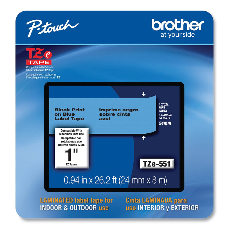 Brother TZe Laminated Removable Label Tapes, 0.94" x 26.2 ft, Black on Blue (BRTTZE551CS)