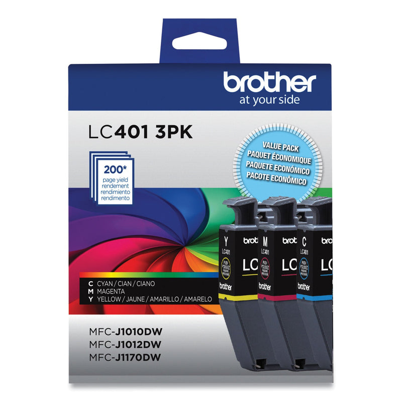 Brother LC4013PKS Ink, 200 Page-Yield, Cyan/Magenta/Yellow, 3/Pack (BRTLC4013PKS)