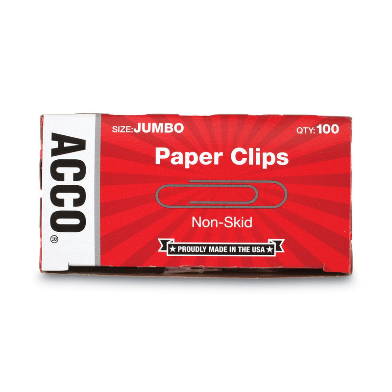 ACCO Paper Clips, Jumbo, Nonskid, Silver, 100 Clips/Box, 10 Boxes/Pack (ACC72585)