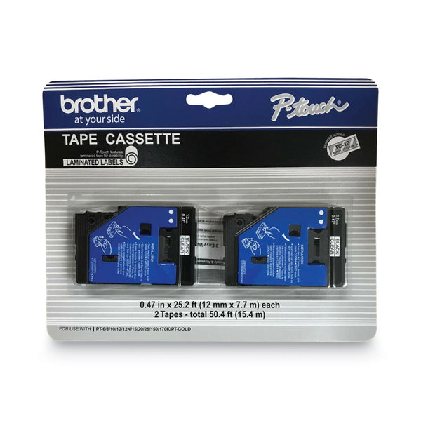 Brother TC Tape Cartridges for P-Touch Labelers, 0.47" x 25.2 ft, Black on Clear, 2/Pack (BRTTC10)