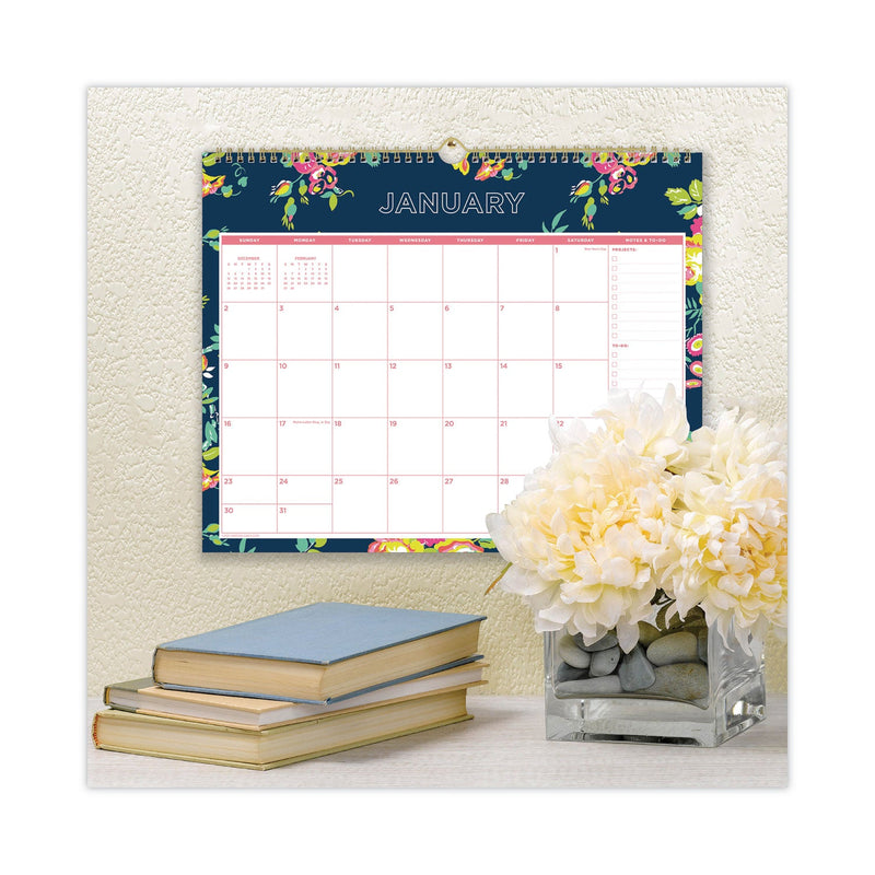 Blue Sky® Day Designer Peyton Wall Calendar, Floral Artwork, 15 x 12, White/Navy Sheets, 12-Month (Jan to Dec): 2025 (BLS103627)