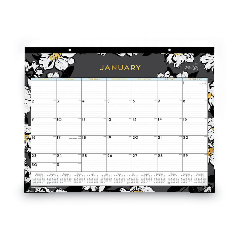 Blue Sky® Baccara Dark Desk Pad, Floral Artwork, 22 x 17, White/Black/Gold Sheets, Black Binding, 12-Month (Jan to Dec): 2025 (BLS110215)