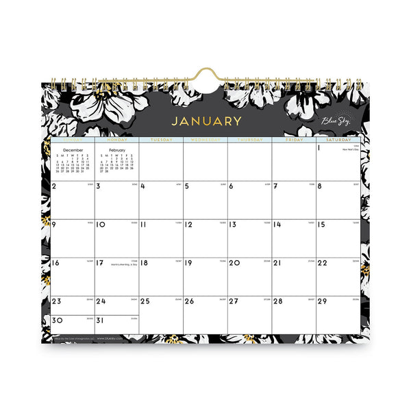 Blue Sky® Baccara Dark Wall Calendar, Floral Artwork, 11 x 8.75, White/Black/Gold Sheets, 12-Month (Jan to Dec): 2025 (BLS116052)