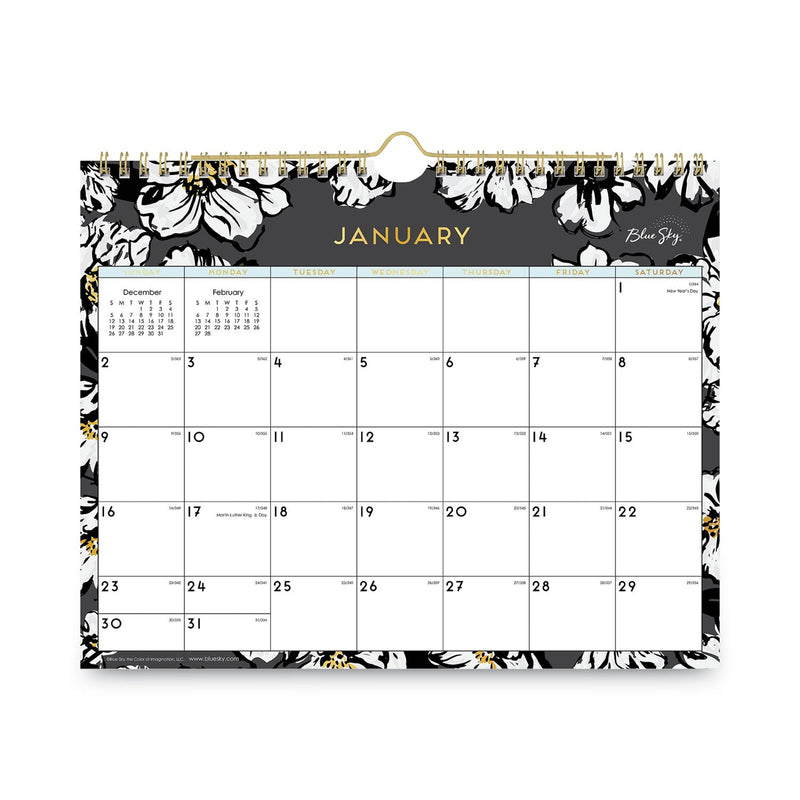 Blue Sky® Baccara Dark Wall Calendar, Floral Artwork, 11 x 8.75, White/Black/Gold Sheets, 12-Month (Jan to Dec): 2025 (BLS116052)