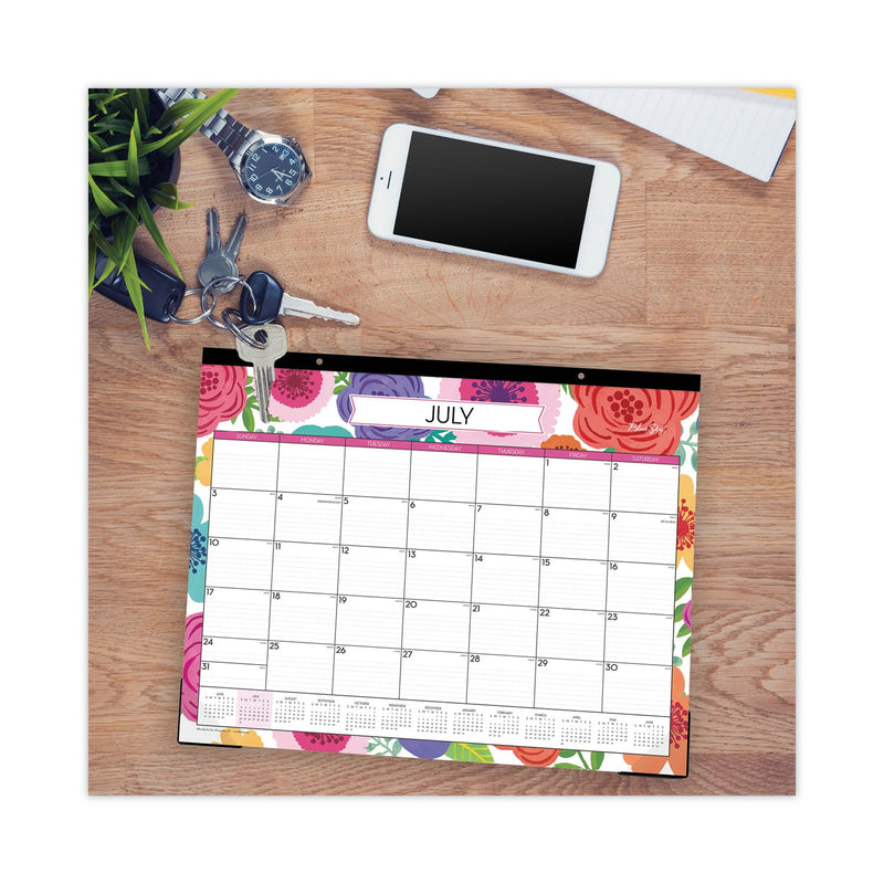 Blue Sky® Mahalo Academic Desk Pad, Floral Artwork, 22 x 17, Black Binding, Clear Corners, 12-Month (July to June): 2024 to 2025 (BLS100157)