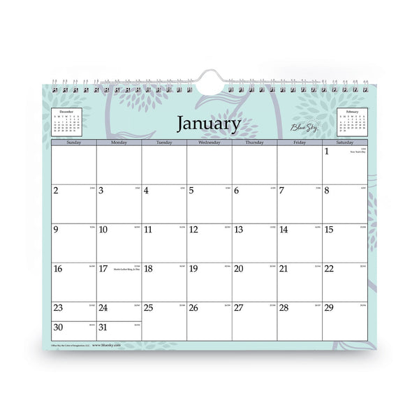 Blue Sky® Rue Du Flore Wall Calendar, Floral Artwork, 11 x 8.75, White/Jade/Lavender Sheets, 12-Month (Jan to Dec): 2025 (BLS101613)