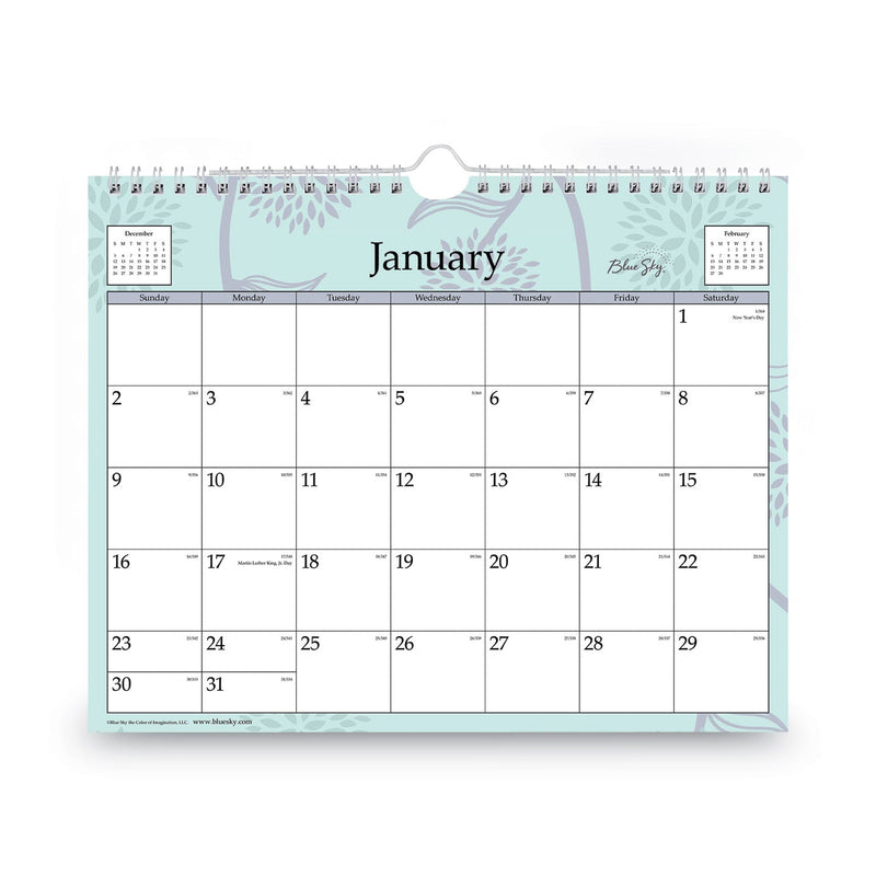 Blue Sky® Rue Du Flore Wall Calendar, Floral Artwork, 11 x 8.75, White/Jade/Lavender Sheets, 12-Month (Jan to Dec): 2025 (BLS101613)