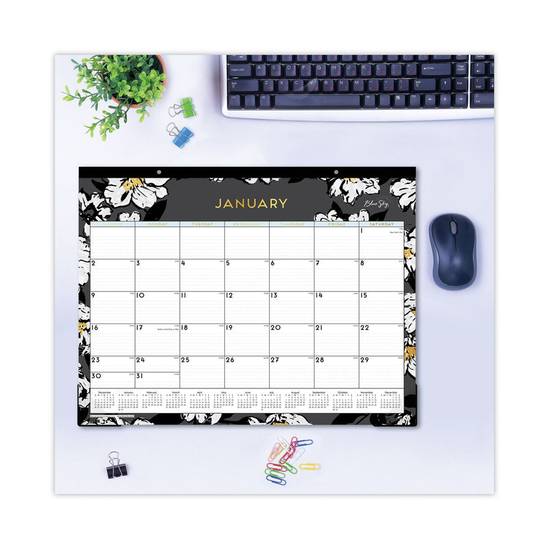 Blue Sky® Baccara Dark Desk Pad, Floral Artwork, 22 x 17, White/Black/Gold Sheets, Black Binding, 12-Month (Jan to Dec): 2025 (BLS110215)