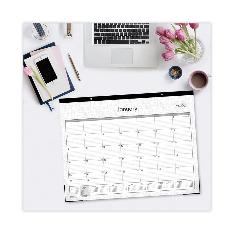 Blue Sky® Enterprise Desk Pad, Geometric Artwork, 22 x 17, White/Gray Sheets, Black Binding, Clear Corners, 12-Month (Jan to Dec): 2025 (BLS111294)