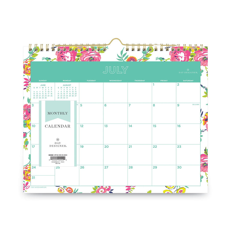 Blue Sky® Day Designer Peyton Academic Wall Calendar, Floral Artwork, 11 x 8.75, White Sheets, 12-Month (July to June): 2024 to 2025 (BLS107936)