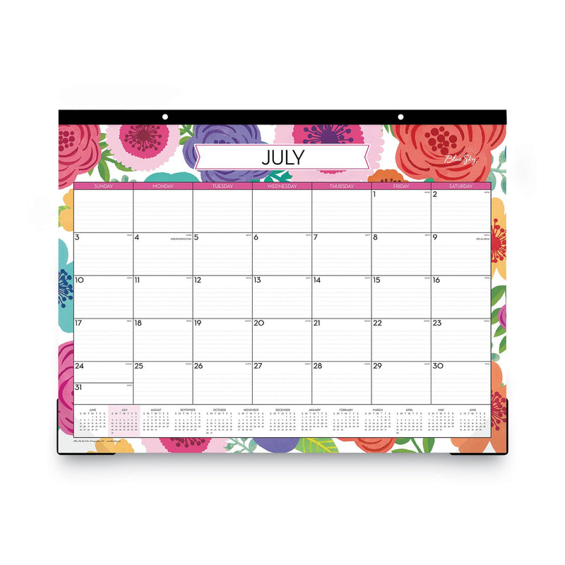 Blue Sky® Mahalo Academic Desk Pad, Floral Artwork, 22 x 17, Black Binding, Clear Corners, 12-Month (July to June): 2024 to 2025 (BLS100157)
