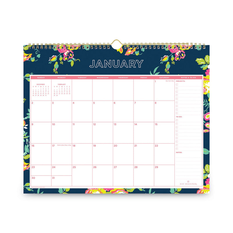 Blue Sky® Day Designer Peyton Wall Calendar, Floral Artwork, 15 x 12, White/Navy Sheets, 12-Month (Jan to Dec): 2025 (BLS103627)