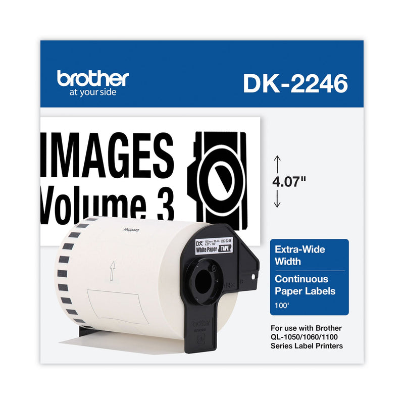 Brother DK2246 Label Tape, 4.07" x 100 ft, Black on White (BRTDK2246)