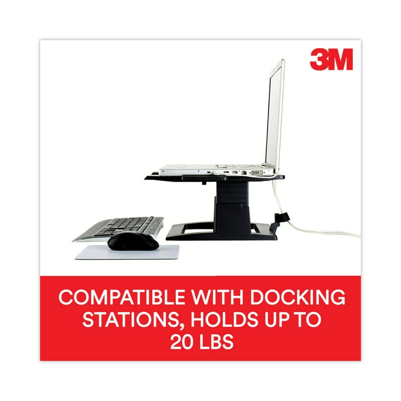 3M™ Adjustable Notebook Riser, 13" x 13" x 4" to 6", Black, Supports 20 lbs (MMMLX500)