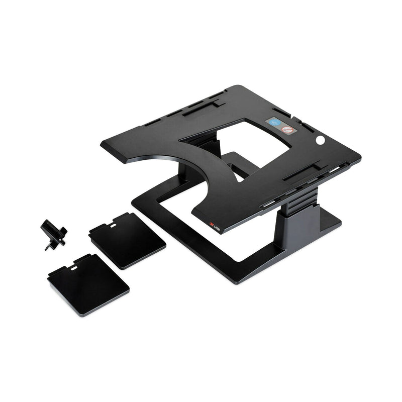 3M™ Adjustable Notebook Riser, 13" x 13" x 4" to 6", Black, Supports 20 lbs (MMMLX500)