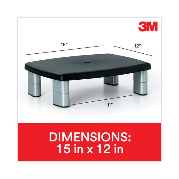 3M™ Adjustable Height Monitor Stand, 15 x 12 x 2.63 to 5.88, Black/Silver (MMMMS80B)