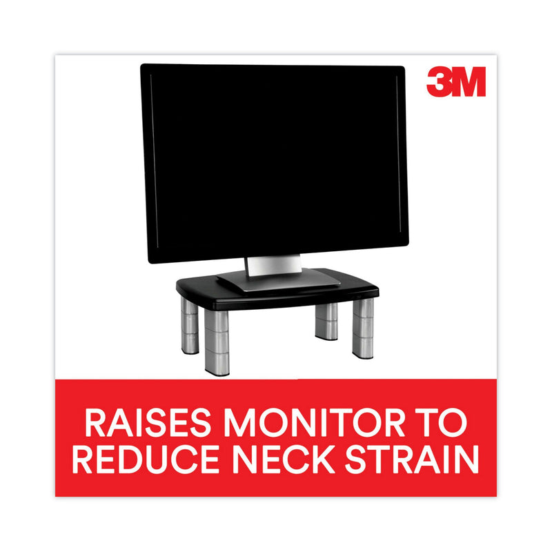 3M™ Adjustable Height Monitor Stand, 15 x 12 x 2.63 to 5.88, Black/Silver (MMMMS80B)