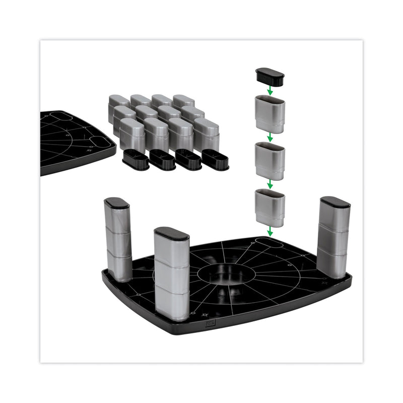 3M™ Adjustable Height Monitor Stand, 15 x 12 x 2.63 to 5.88, Black/Silver (MMMMS80B)