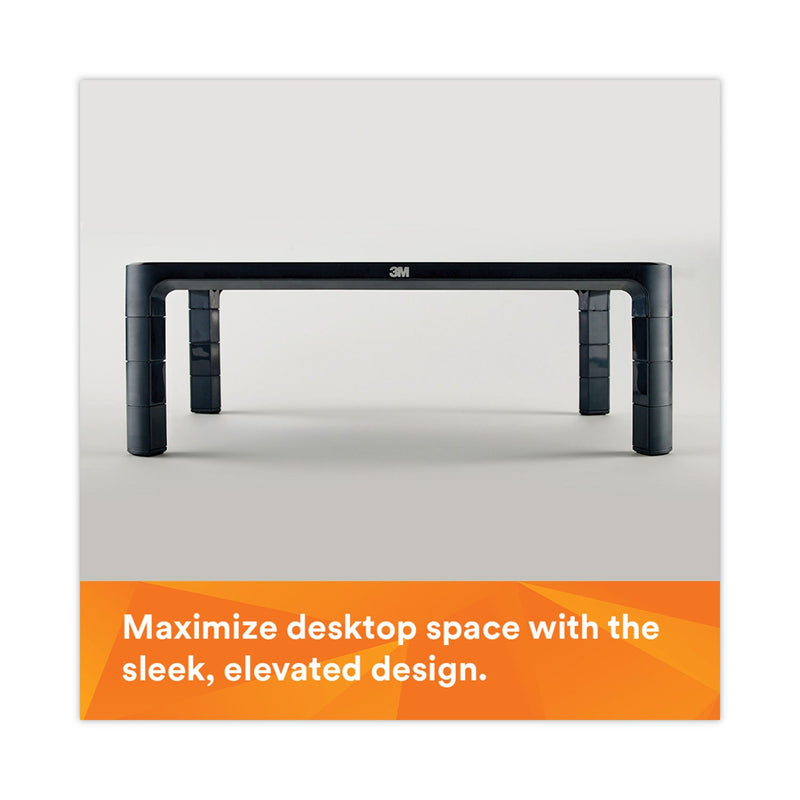 3M™ Adjustable Monitor Stand, 16" x 12" x 1.75" to 5.5", Black, Supports 20 lbs (MMMMS85B)