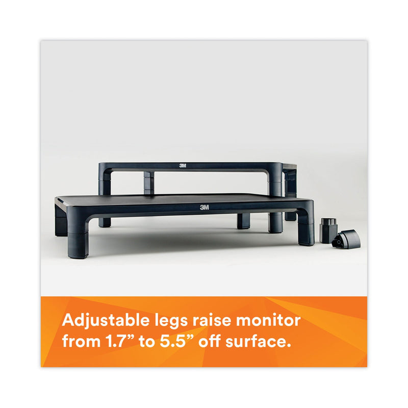 3M™ Adjustable Monitor Stand, 16" x 12" x 1.75" to 5.5", Black, Supports 20 lbs (MMMMS85B)