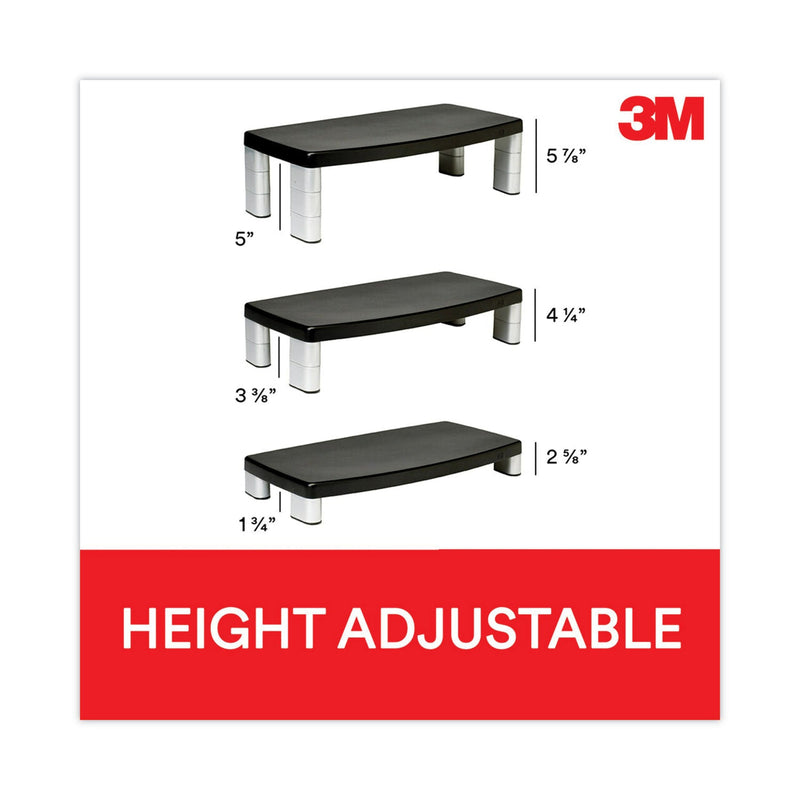 3M™ Extra-Wide Adjustable Monitor Stand, 20" x 12" x 1" to 5.78", Silver/Black, Supports 40 lbs (MMMMS90B)