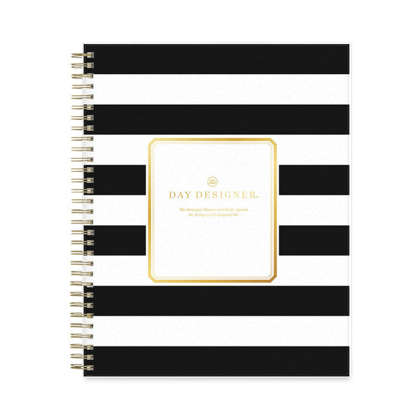 Blue Sky® Day Designer Daily/Monthly Frosted Planner, Rugby Stripe Artwork, 10 x 8, Black/White Cover, 12-Month (July-June): 2024-2025 (BLS137885)