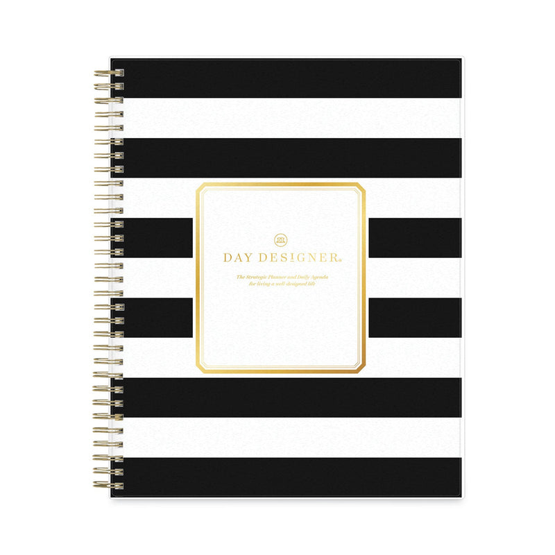 Blue Sky® Day Designer Daily/Monthly Frosted Planner, Rugby Stripe Artwork, 10 x 8, Black/White Cover, 12-Month (July-June): 2024-2025 (BLS137885)