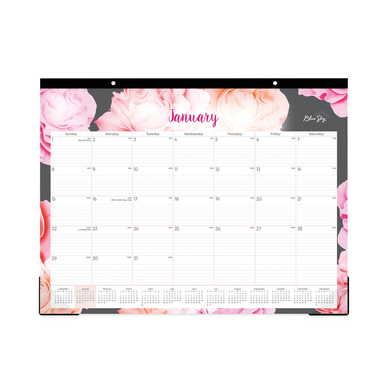 Blue Sky® Joselyn Desk Pad, Rose Artwork, 22 x 17, White/Pink/Peach Sheets, Black Binding, Clear Corners, 12-Month (Jan to Dec): 2025 (BLS102714)