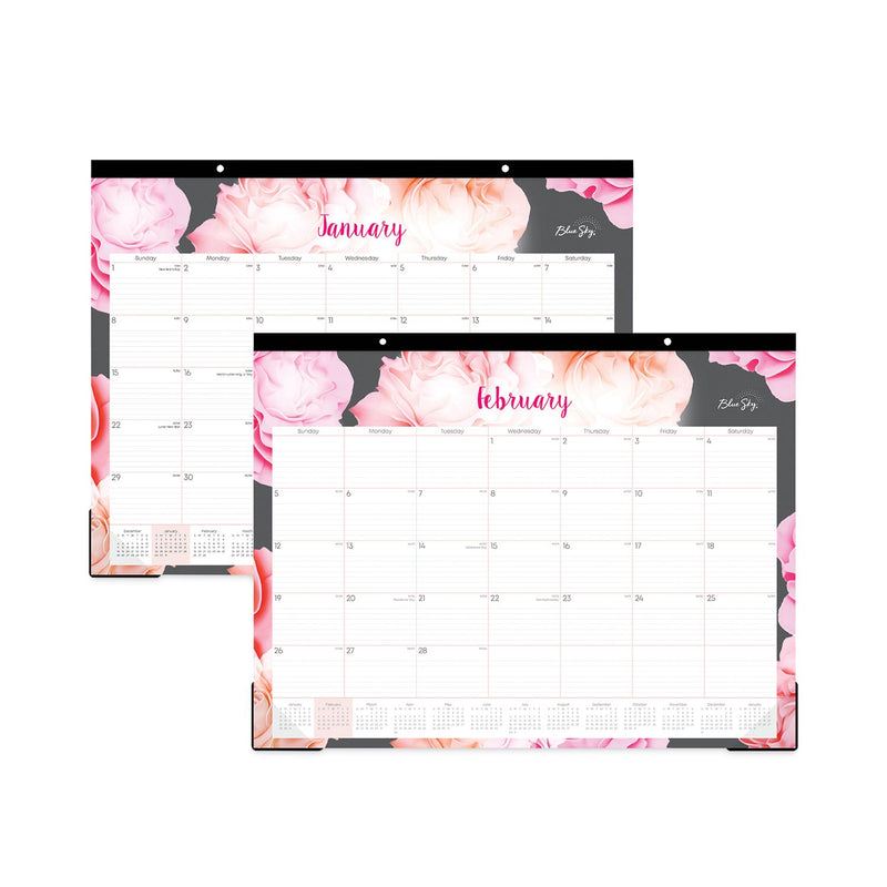 Blue Sky® Joselyn Desk Pad, Rose Artwork, 22 x 17, White/Pink/Peach Sheets, Black Binding, Clear Corners, 12-Month (Jan to Dec): 2025 (BLS102714)