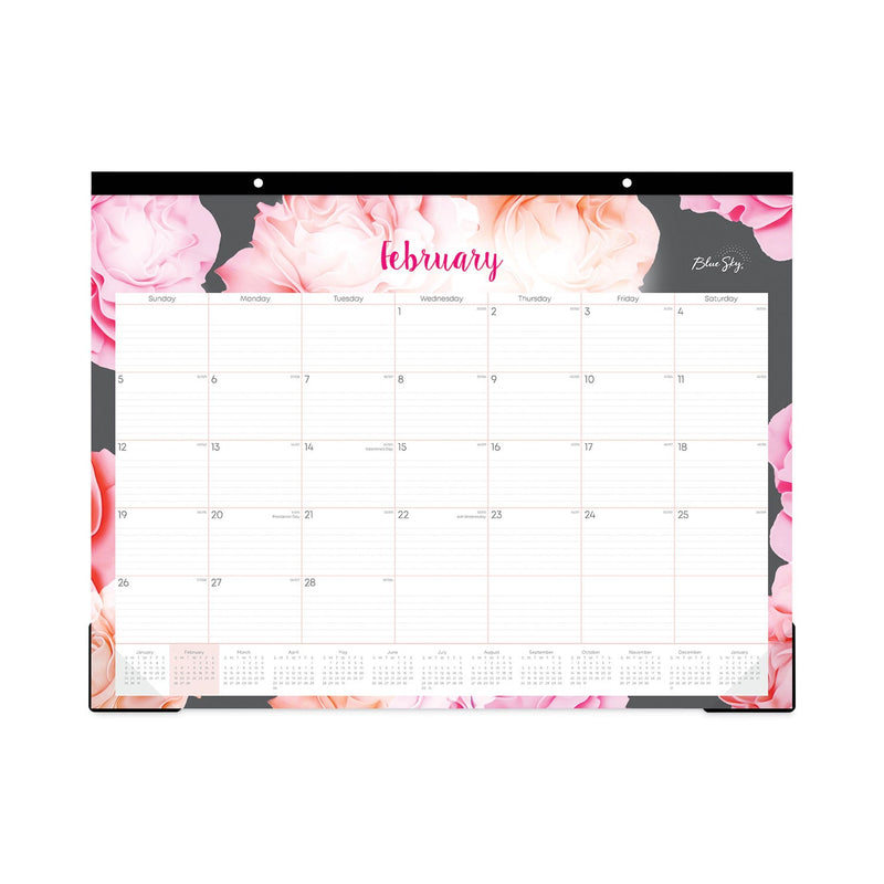 Blue Sky® Joselyn Desk Pad, Rose Artwork, 22 x 17, White/Pink/Peach Sheets, Black Binding, Clear Corners, 12-Month (Jan to Dec): 2025 (BLS102714)