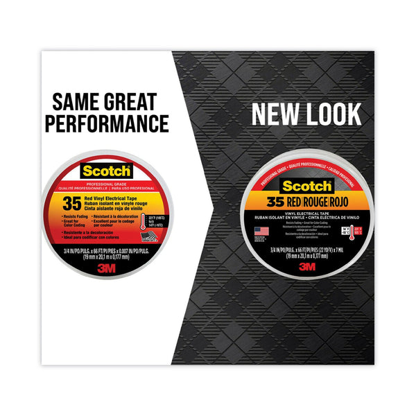 3M™ Scotch 35 Vinyl Electrical Color Coding Tape, 3" Core, 0.75" x 66 ft, Red (500-10810)
