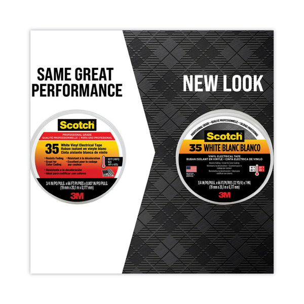 3M™ Scotch 35 Vinyl Electrical Color Coding Tape, 3" Core, 0.75" x 66 ft, White (500-10828)