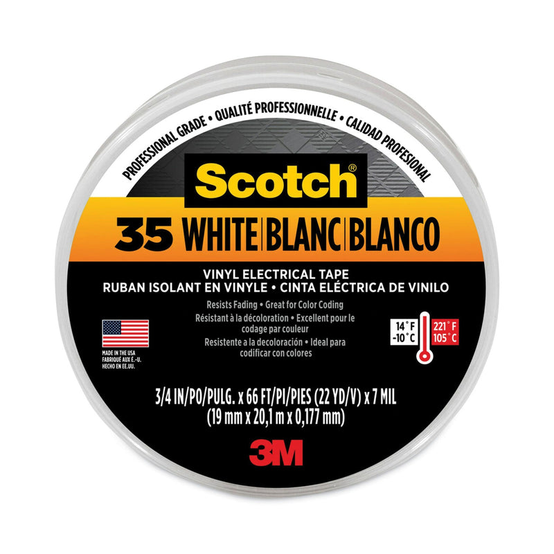 3M™ Scotch 35 Vinyl Electrical Color Coding Tape, 3" Core, 0.75" x 66 ft, White (500-10828)