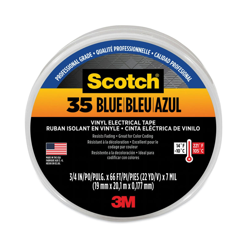 3M™ Scotch 35 Vinyl Electrical Color Coding Tape, 3" Core, 0.75" x 66 ft, Blue (500-10836)