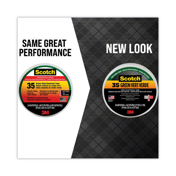 3M™ Scotch 35 Vinyl Electrical Color Coding Tape, 3" Core, 0.75" x 66 ft, Green (500-10851)
