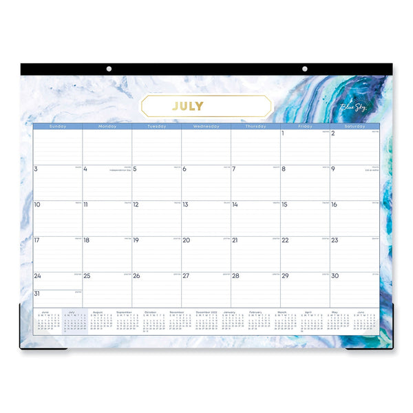 Blue Sky® Gemma Academic Year Desk Pad Calendar, Geode Artwork, 22 x 17, White/Blue/Green Sheets, 12-Month (July to June): 2024 to 2025 (BLS141377)