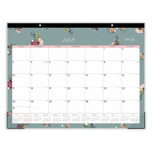Blue Sky® Greta Academic Year Desk Pad Calendar, Floral Artwork, 22 x 17, White/Green/Pink Sheets, 12-Month (July to June): 2024-2025 (BLS136476)