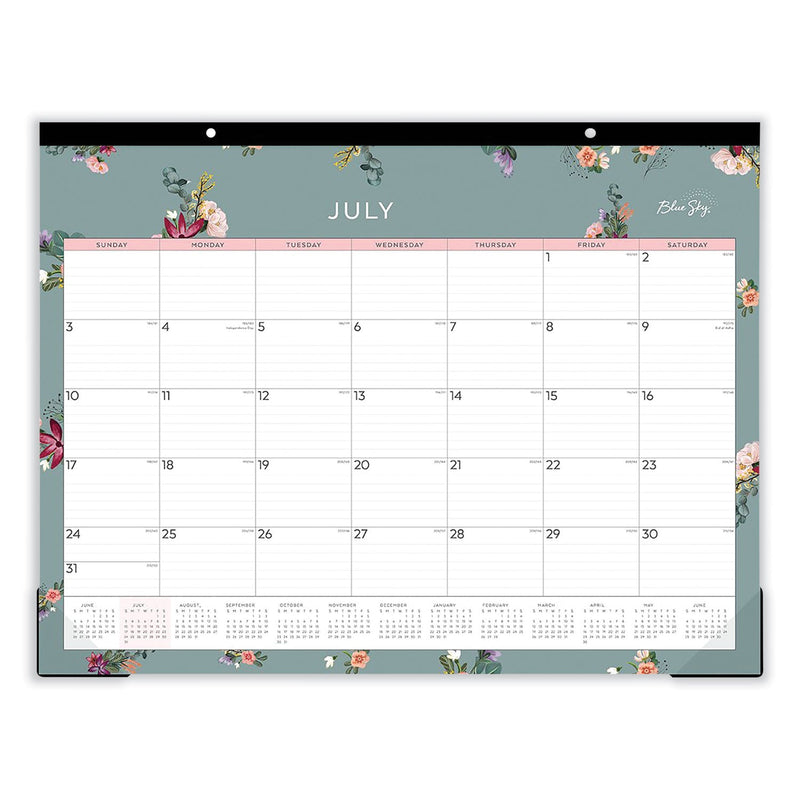 Blue Sky® Greta Academic Year Desk Pad Calendar, Floral Artwork, 22 x 17, White/Green/Pink Sheets, 12-Month (July to June): 2024-2025 (BLS136476)