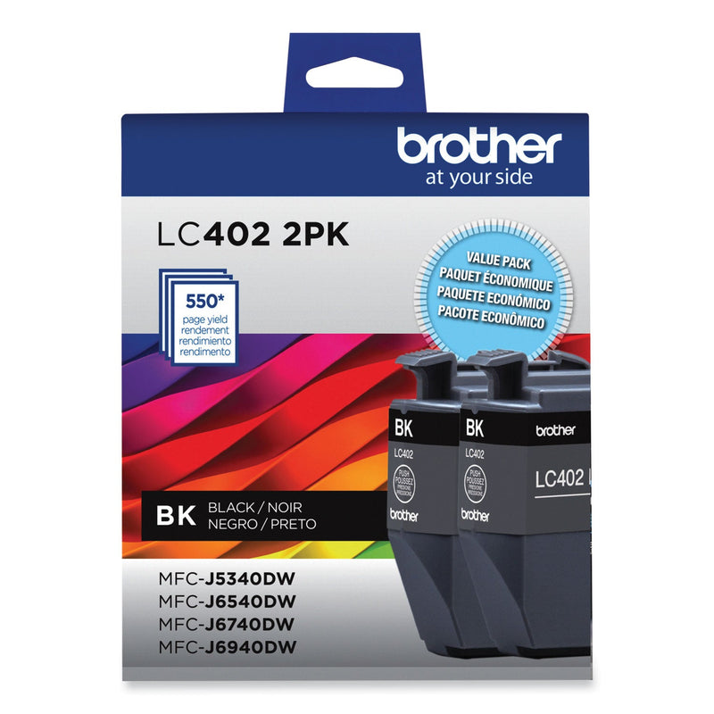 Brother Original High/Standard Yield Inkjet Ink Cartridge - Black - 2 Pack - 550 Pages (BRTLC4022PKS)