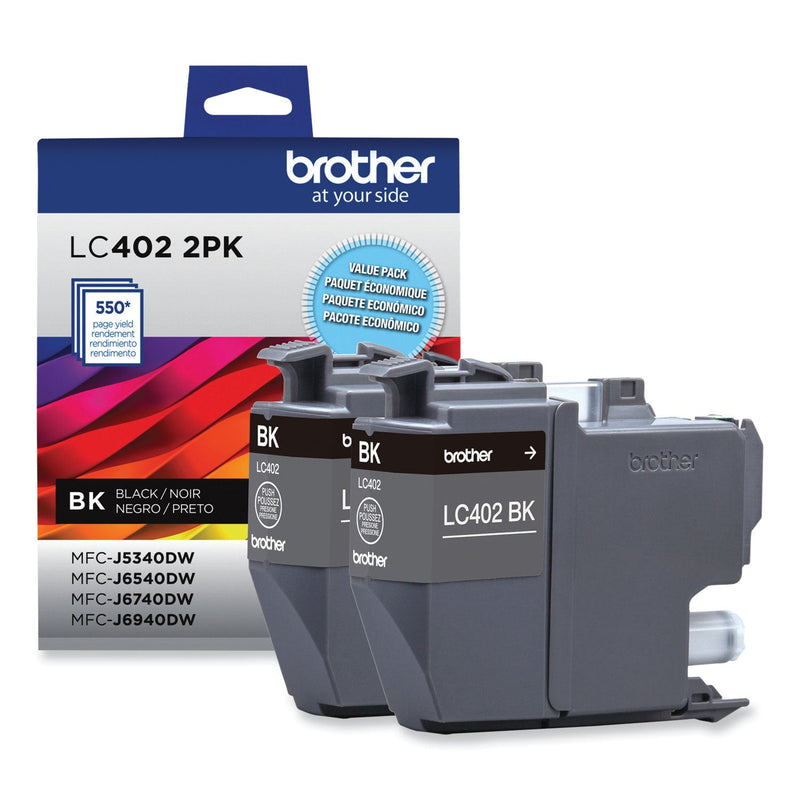 Brother Original High/Standard Yield Inkjet Ink Cartridge - Black - 2 Pack - 550 Pages (BRTLC4022PKS)
