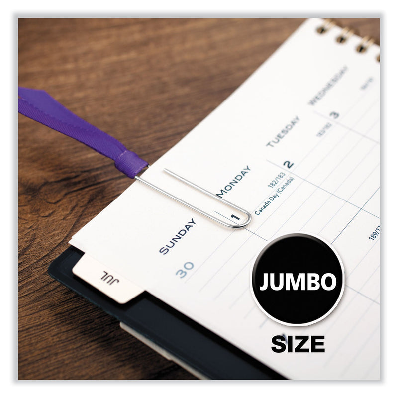 ACCO Paper Clips, Jumbo, Smooth, Silver, 100 Clips/Box, 10 Boxes/Pack (ACC72580)