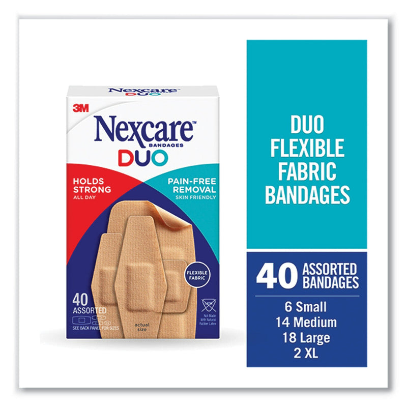 3M Nexcare™ DUO Bandages, Plastic, Assorted Sizes, 40/Pack (MMMDSA40)