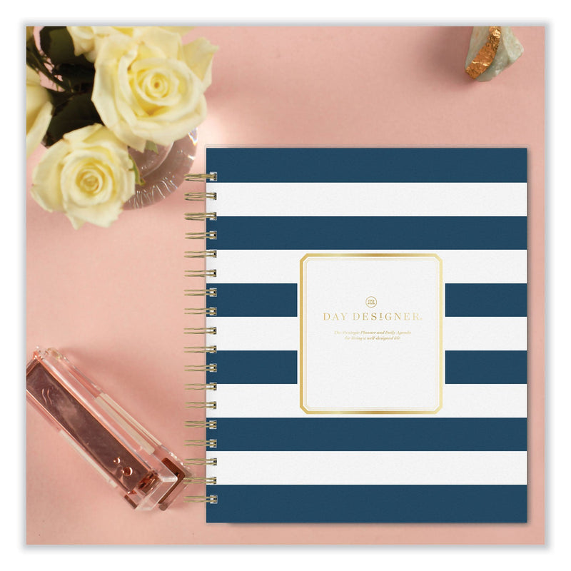 Blue Sky® Day Designer Navy Stripe Daily/Monthly Planner, Horizontal Stripe Artwork, 10 x 8, Navy/White Cover, 12-Month (Jan-Dec): 2025 (BLS142098)
