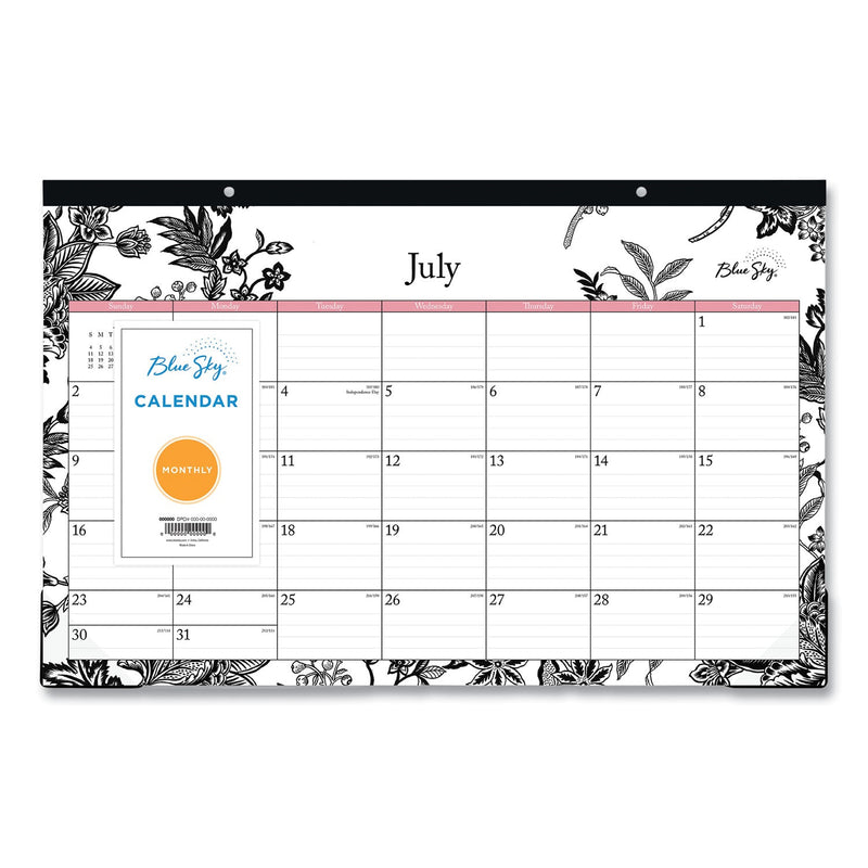 Blue Sky® Analeis Academic Year Desk Pad Calendar, Floral Artwork, 17 x 11, White/Black/Coral Sheets, 12-Month (July-June): 2024-2025 (BLS130617)