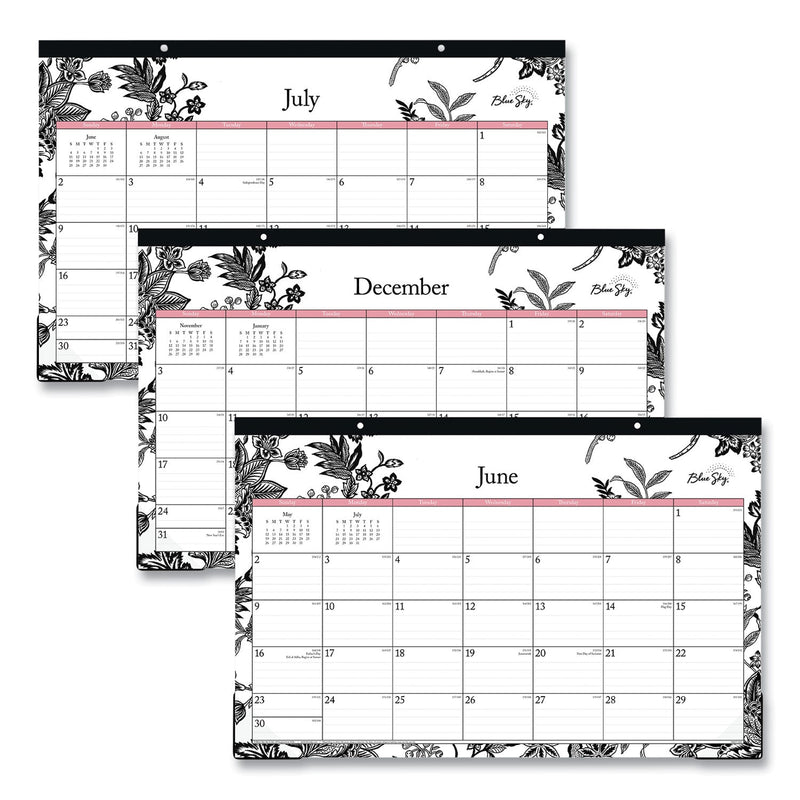 Blue Sky® Analeis Academic Year Desk Pad Calendar, Floral Artwork, 17 x 11, White/Black/Coral Sheets, 12-Month (July-June): 2024-2025 (BLS130617)
