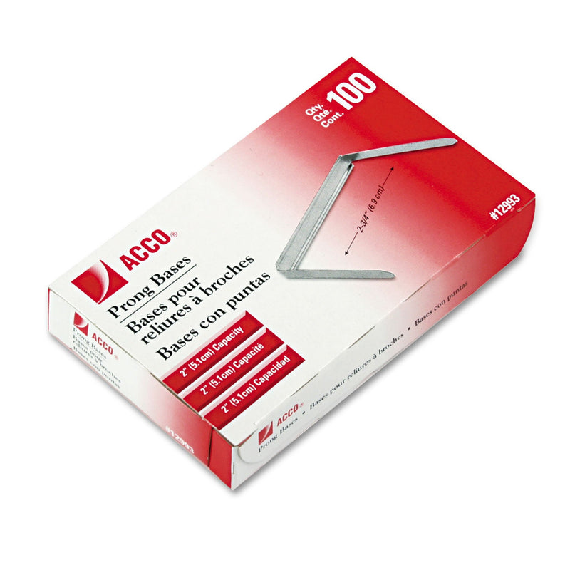 ACCO Standard Two-Piece Paper Fasteners, 2" Capacity, 2.75" Center to Center, Silver, 100/Box (ACC12993)